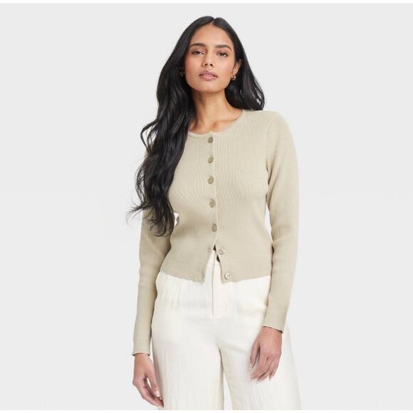 $28 New A new day Ribbed Cardigan - Green - XS - Picture 1 of 6